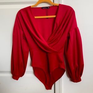 BooHoo Red Bodysuit Top